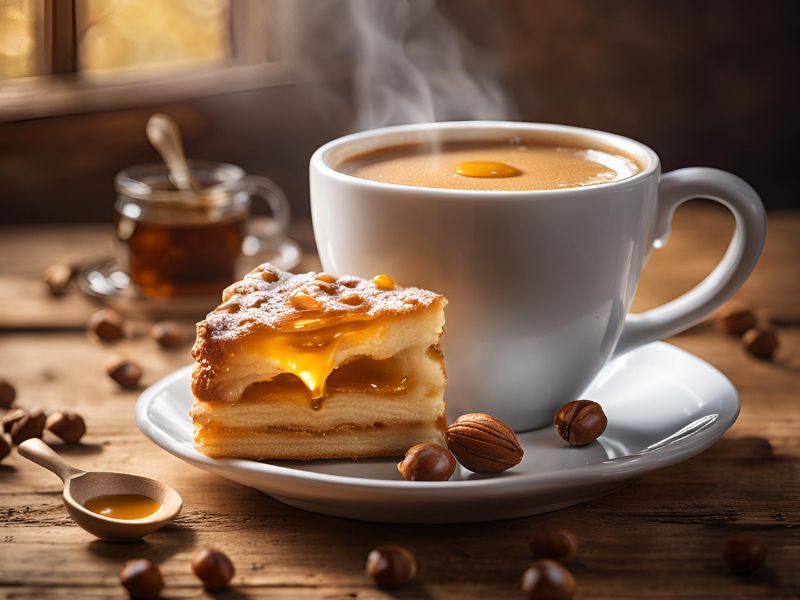 Coffee flavoured with honey and hazelnut